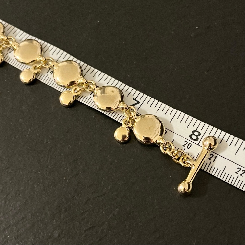 Sparkling Gold Tone Disc Link 8” Bracelet With Tiger Eye Toggle - Picture 7 of 12